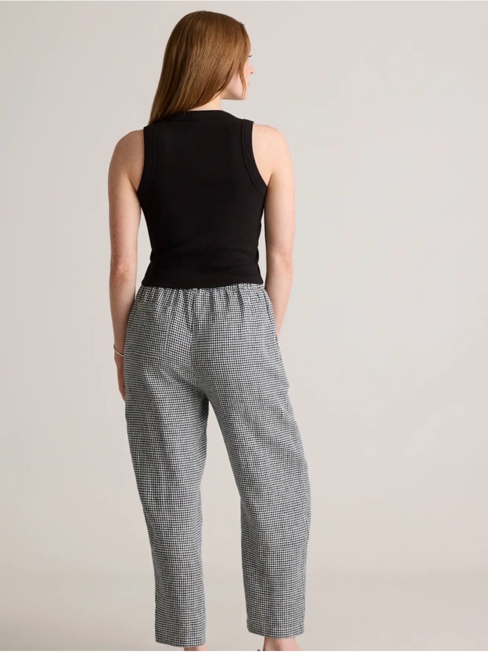 Checked High-Waist Relaxed Trousers - Black/White